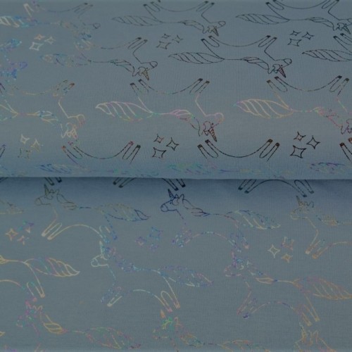 Tela Frech Terry / Sudadera de verano de Algodón Estampada - Unicornios azul