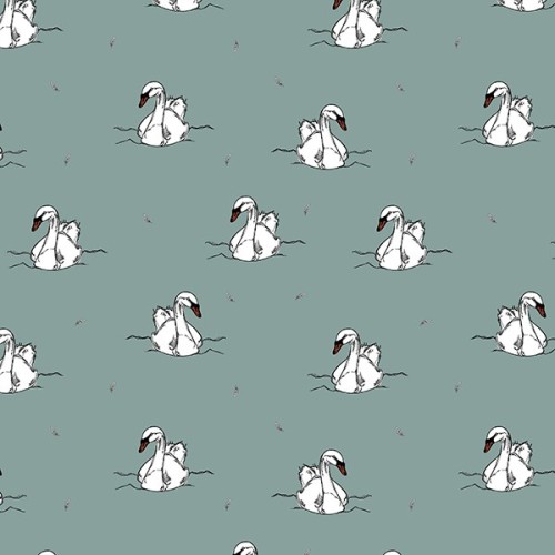 Tela Jersey de Algodón Orgánico - Cisnes