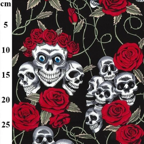Tela Algodón - Patchwork Americano - Calaveras y Rosas