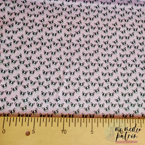 Tela Algodón - Estampado - Bulldog rosa 2
