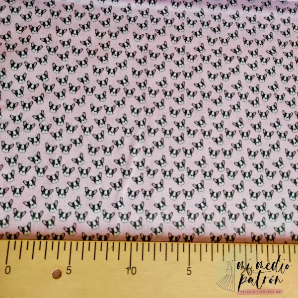 Tela Algodón - Estampado - Bulldog rosa