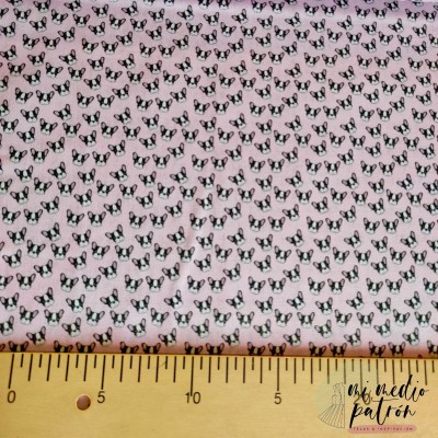 Tela Algodón - Estampado - Bulldog rosa