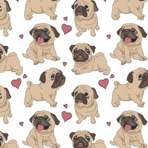 Tela Algodón - Estampado - Perro Carlino