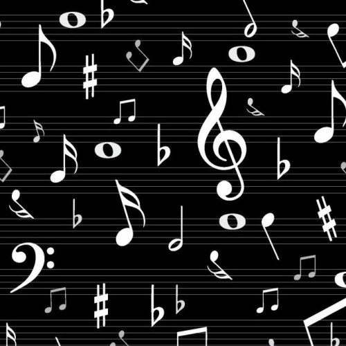 Tela Algodón - Estampado - Música - Pentagrama - Notas Musicales - Negro