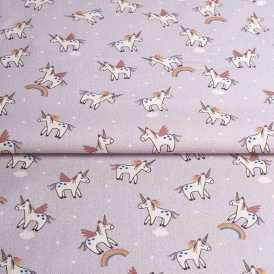 Popelin de algodón tecnosani - hidrófugo y antibacteriano - Unicornios rosa