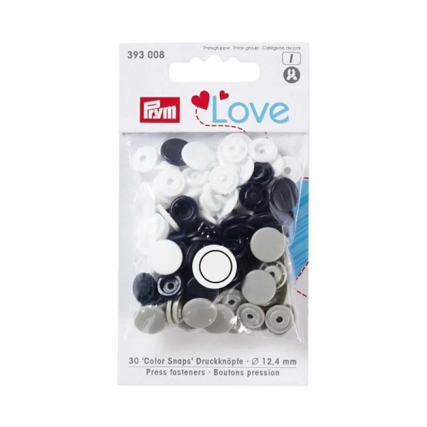 Pack multicolor Botones de presión - Prym Love - 393008 - negro/gris/blanco