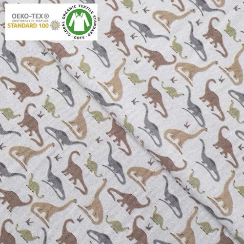 Popelin de algodón tecnosani - hidrófugo y antibacteriano - Dinosaurios