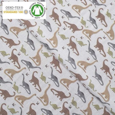 Popelin de algodón tecnosani - hidrófugo y antibacteriano - Dinosaurios