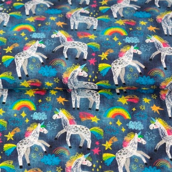 Tela Jersey de Algodón Unicornios