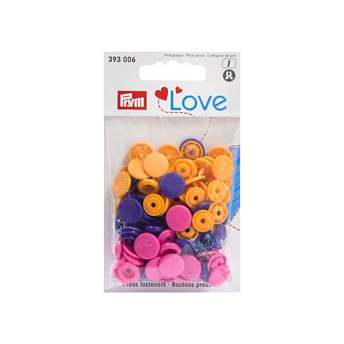 Pack multicolor Botones de presión - Prym Love - 393006 - rosa fucsia/naranja/morado