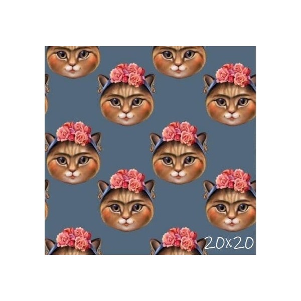 Tela Jersey de Algodón - Gatos Frida