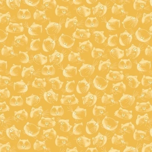 Tela Algodón - Patchwork - Caras Gatos Amarillo