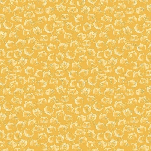 Tela Algodón - Patchwork - Caras Gatos Amarillo 2