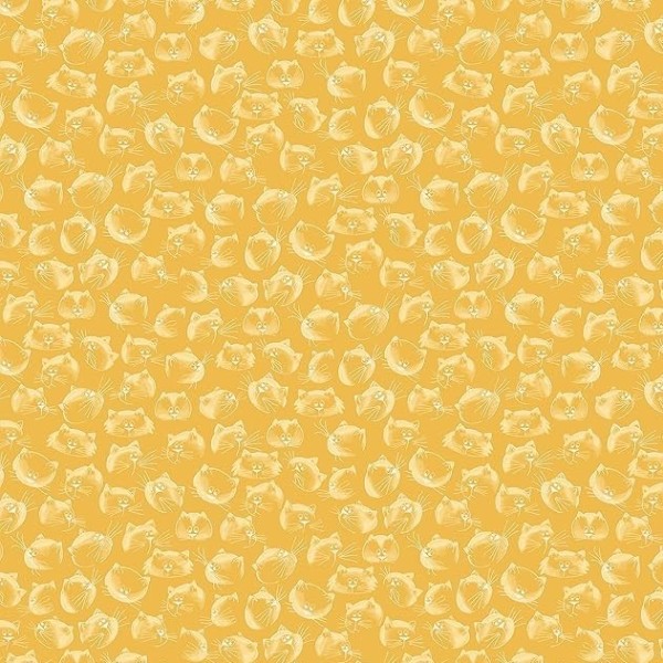 Tela Algodón - Patchwork - Caras Gatos Amarillo