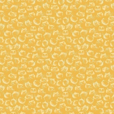 Tela Algodón - Patchwork - Caras Gatos Amarillo