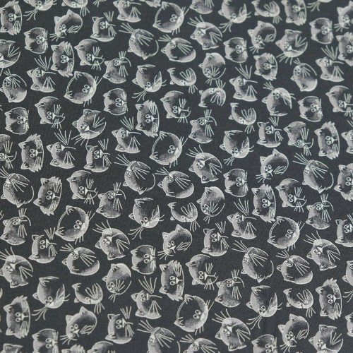 Tela Algodón - Patchwork - Caras Gatos negro 2