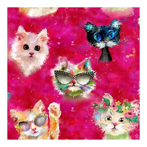 Tela Algodón - Patchwork - Gatos rosa