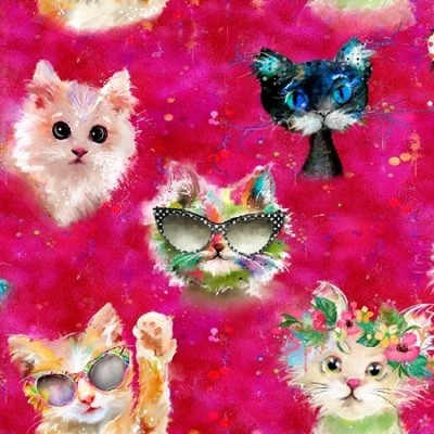 Tela Algodón - Patchwork - Gatos rosa