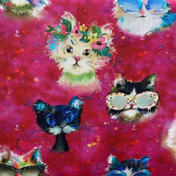 Tela Algodón - Patchwork - Gatos rosa