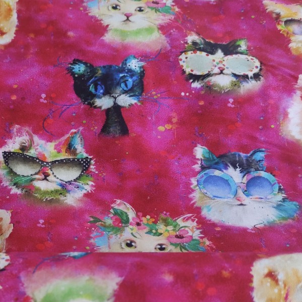 Tela Algodón - Patchwork - Gatos rosa