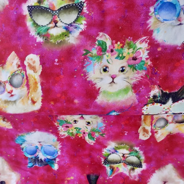 Tela Algodón - Patchwork - Gatos rosa