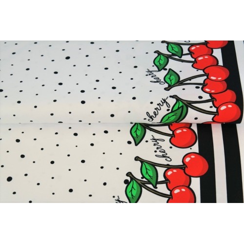copia de Tela Jersey de Algodón - punto de camiseta - cenefa Cerezas blanco 2