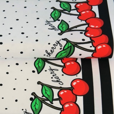 copia de Tela Jersey de Algodón - punto de camiseta - cenefa Cerezas blanco