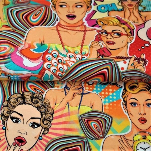 Tela Jersey de Viscosa - Chicas Pop Art