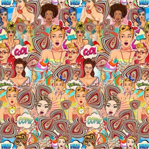 Tela Jersey de Viscosa - Chicas Pop Art 2